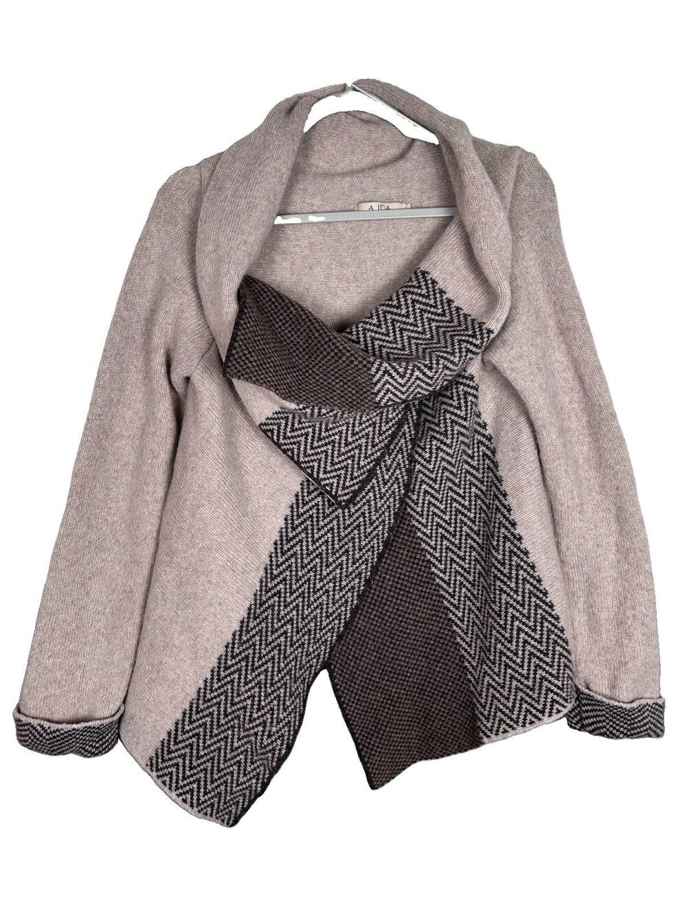 A.Ida 70% wool knit wrap sweater Made in Italy geometric border Sz L